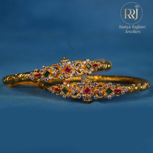 Gold Nan Kada Bangles with Ruby & Emerald Stones