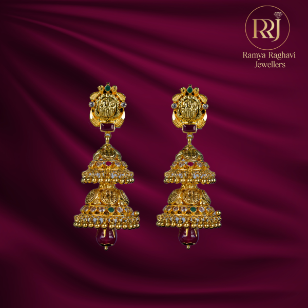 Ram Parivar Three-Tiered Gold Earrings