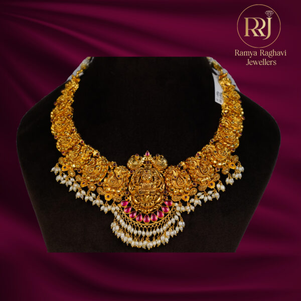 Lakshmi Pendant Gold Necklace with Peacock Design