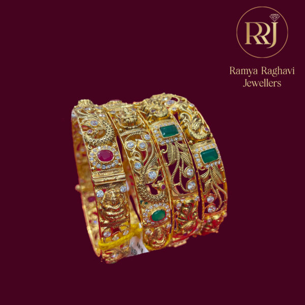 Pachi Gold Bangles with Lakshmi Motifs and Peacock