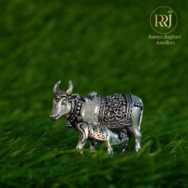 Silver Kamadhenu Cow and Calf Statue