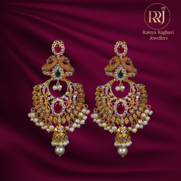 Gold Peacock Chandbali Earrings