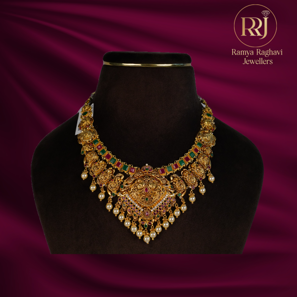 Royal Gold Peacock Necklace with Ruby & Emerald Embrace