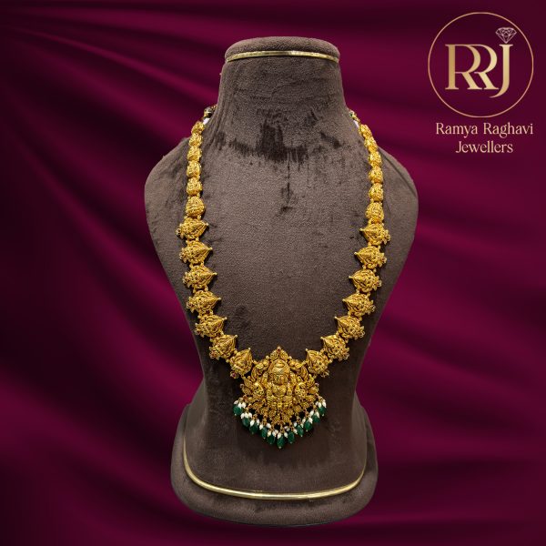 Gold Devi Emerald Peacock Haram with Multi-Devi Chain