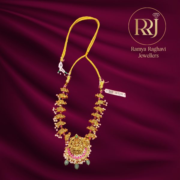 Gold Laxmi Devi Necklace with Red Stones