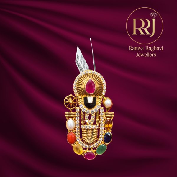 Venakteswara Multi Stone Gold Pendant