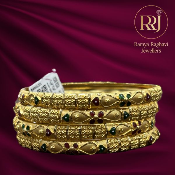 Gold Bangles with Flower and Heart Designs