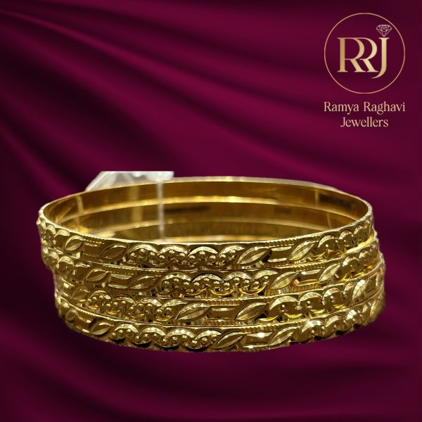 Gold Bangles with Leaves Design