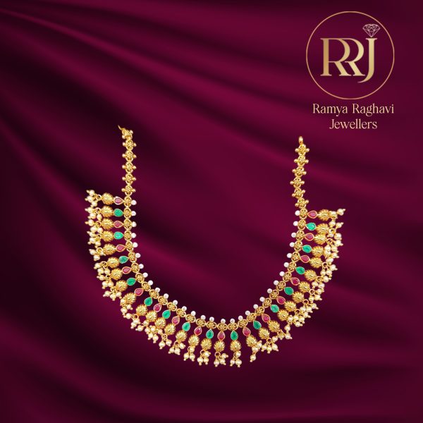 Gold Multi Pusa Flower Hanging Necklace