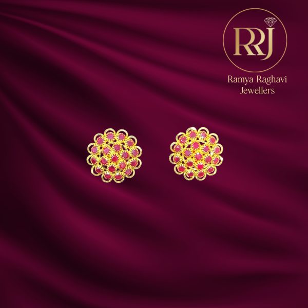 Gold Earrings with Ruby Stones