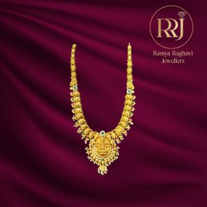 Gold Haram with Lakshmi Pendant and Gemstones