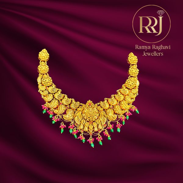 Gold Necklace with Peacock and Floral Design