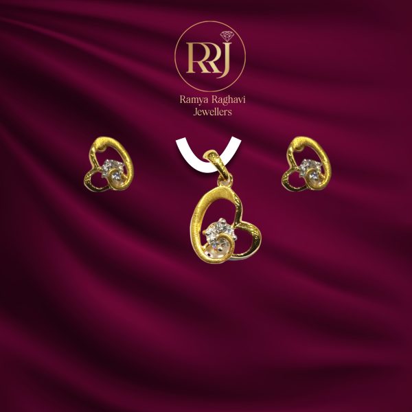 Gold Heart-Shaped Pendant and Stud Earring Set