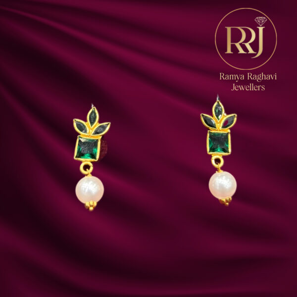 Emerald Pearl Gold Studs