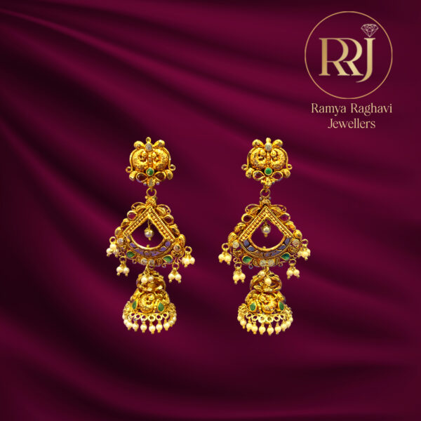 Enamel Temple Gold Jhumkas