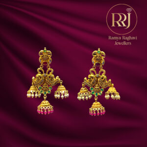 Peacock Gem Gold Jhumkas