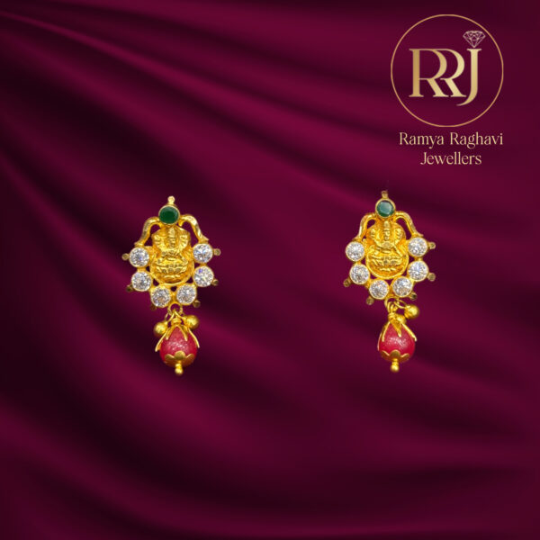 Lakshmi Stone Gold Earrings with Ruby Drop