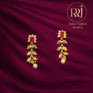 Ruby Leaf Gold Drop Earrings