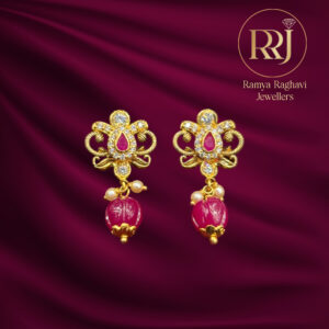 Ruby Stone Gold Floral Earrings
