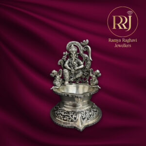 Divine Silver Ganesh Diya Lamp