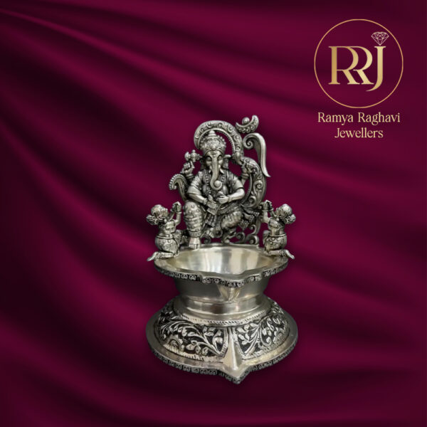 Divine Silver Ganesh Diya Lamp