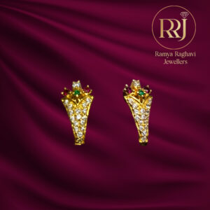 Gold Jhumka-Style Stud Earrings with Gemstones