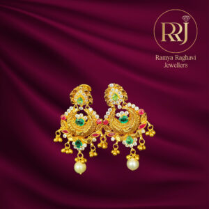 Artistic Chandbali Gold Earrings with Pearl Drops