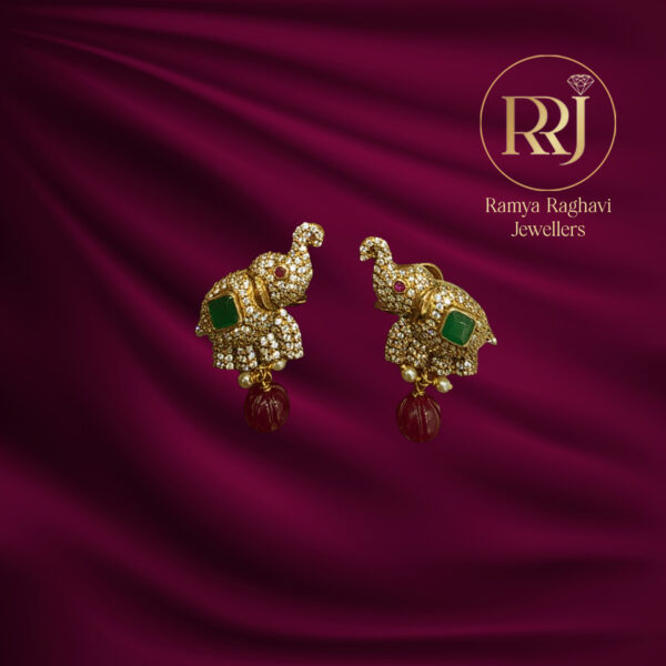 Diamond Emerald Elephant Gold Earrings