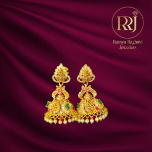 Divine Peacock and Lakshmi Jhumka Gold Earrings