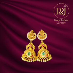 Divine Temple Gold Earrings with Lakshmi Motif