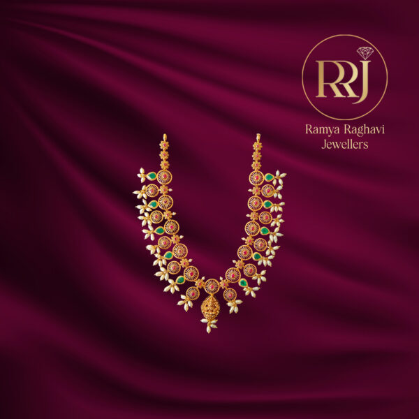 Floral Lakshmi Gemstone Gold Necklace
