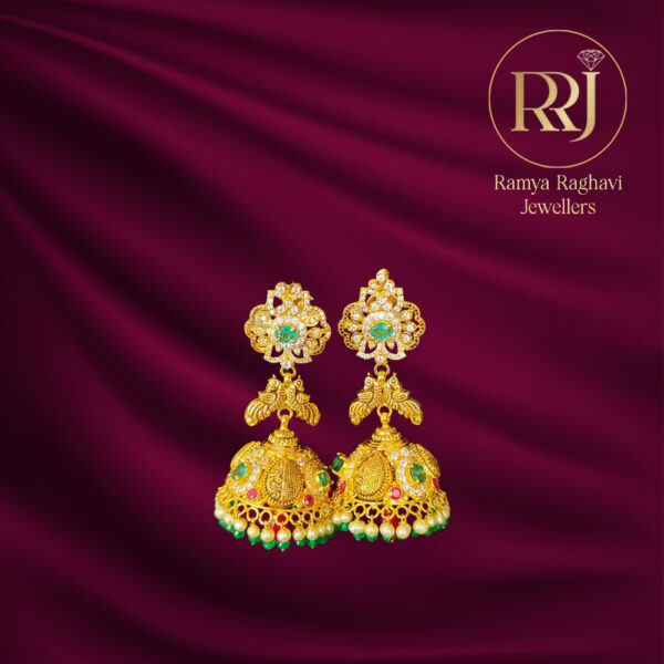 Peacock Design Jhumka Gold Earrings