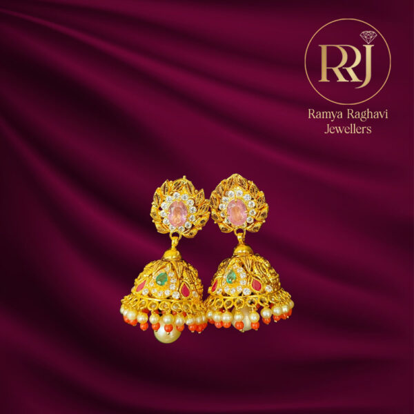 Pink Stone Gold Earrings
