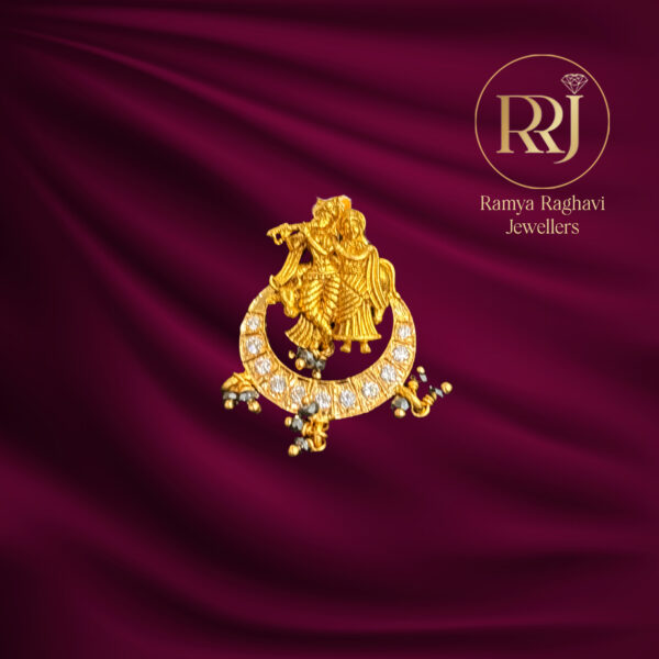Radha Krishna Crescent Gold Pendant