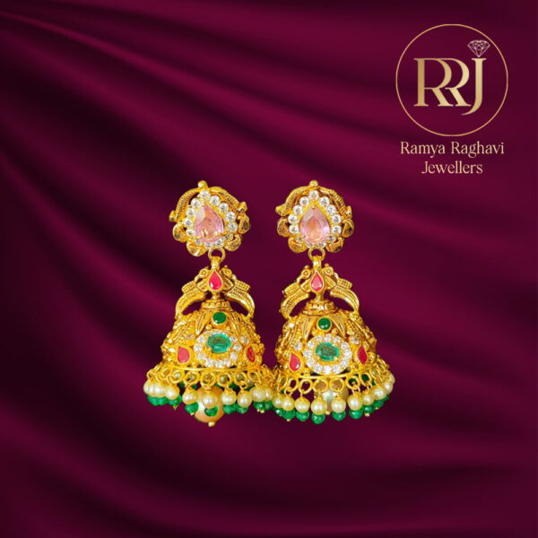 Royal Pink Stone Gold Earrings