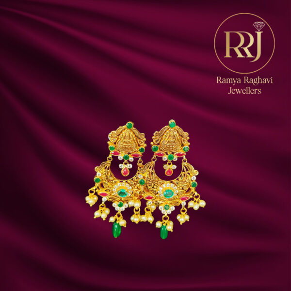 Traditional Temple Gold Earrings with Lakshmi Motif