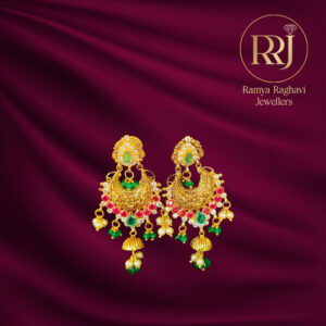 Vibrant Gemstone Chandbali Gold Earrings
