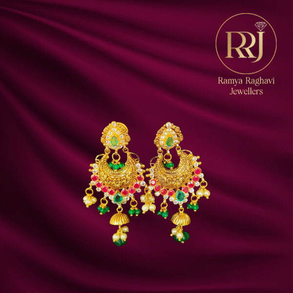 Vibrant Gemstone Chandbali Gold Earrings